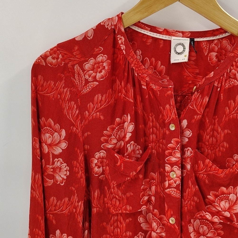Anthropologie Akemi + Kin Romantic Boho Feminine  Red Cotton XS - Picture 3 of 7